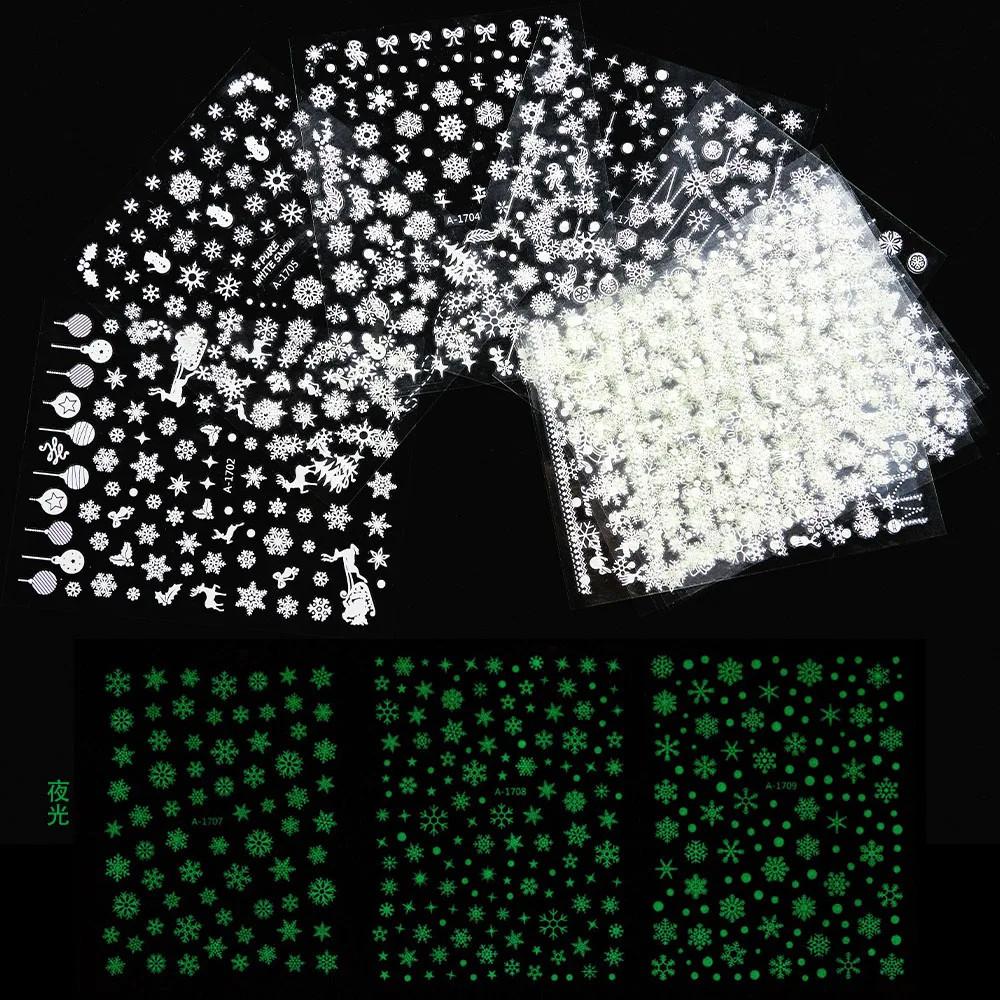 12 шт. лазерных серебряных снежинок наклейки для ногтей 3D бронзирующие рождественские наклейки для ногтей голографические слайдеры снежинки серебра/золота/белого цвета