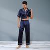 2Pcs/Set Silk Satin Men Pajama Set Notch Collar Button Down Pajama Top with Chest Pocket