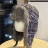 New Plush Plaid Lei Feng Hat Women's Winter Outdoor Cycling Ear Protection Hat Showing Face Small Cold Protection Thickened Warm Hat