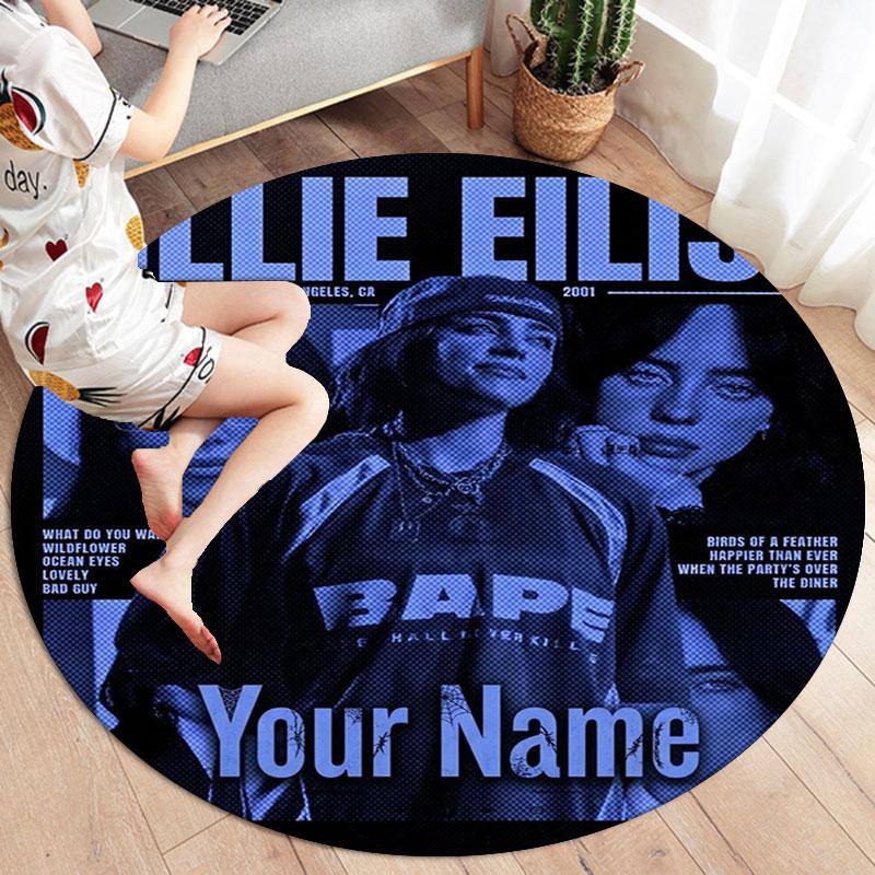 Billie Eilish Custom Name Round Area Rug,Carpet Rug for Living Room Bedroom Sofa Playroom Decor,Non-slip Floor Mat