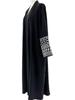 Elegant Embroidered Middle Eastern Muslim Tie-Up Cardigan Dress with Pockets
