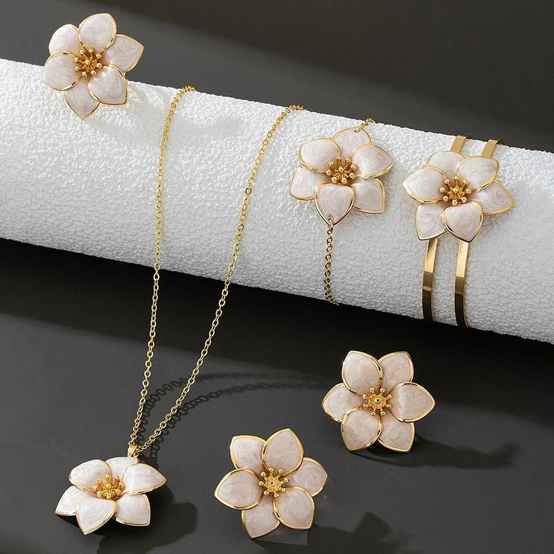 Модный комплект ювелирных изделий ожерелье браслет серьги кольцо для женщин дамы