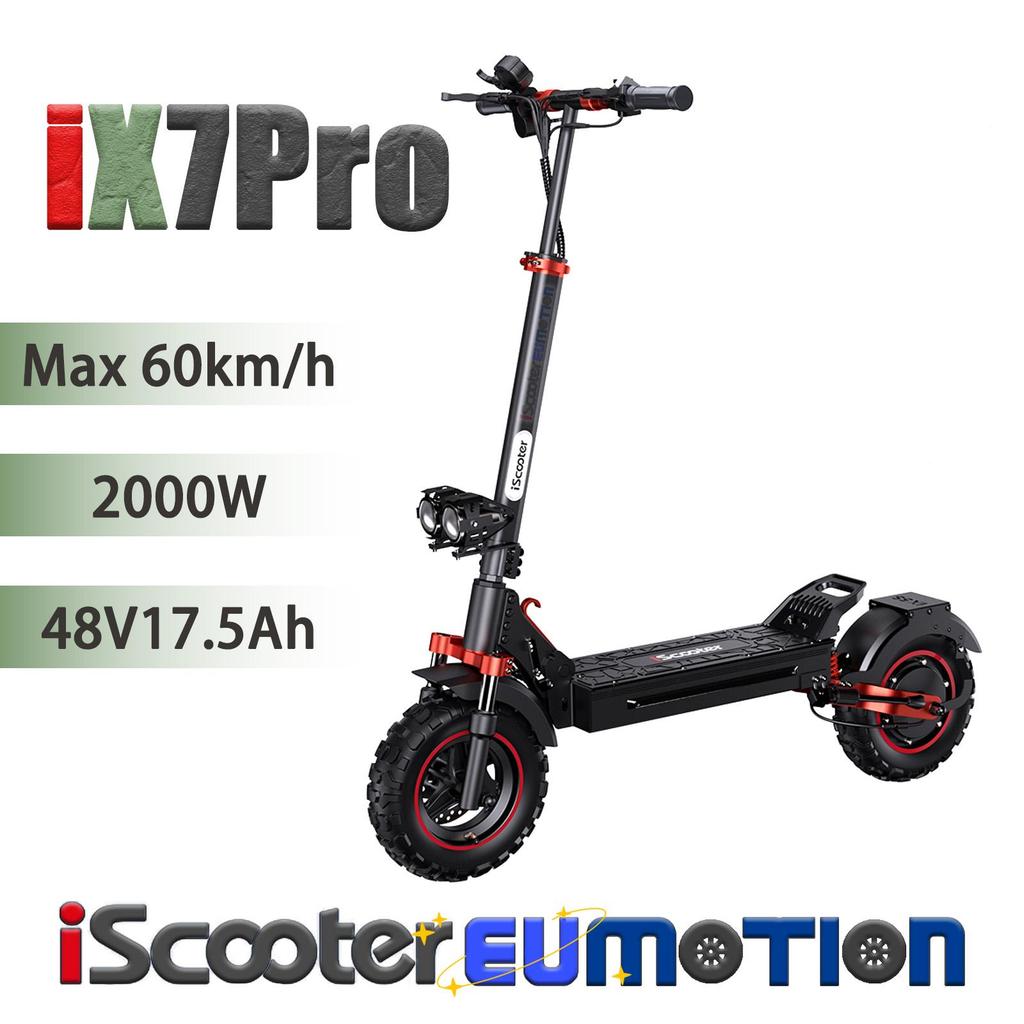 iScooter IX7Pro Внедорожный электросамокат для взрослых 2000 Вт, 48 В 17,5 Ач, Полная подвеска, Управление через приложение, 10" Внедорожный электросамокат с подсветкой