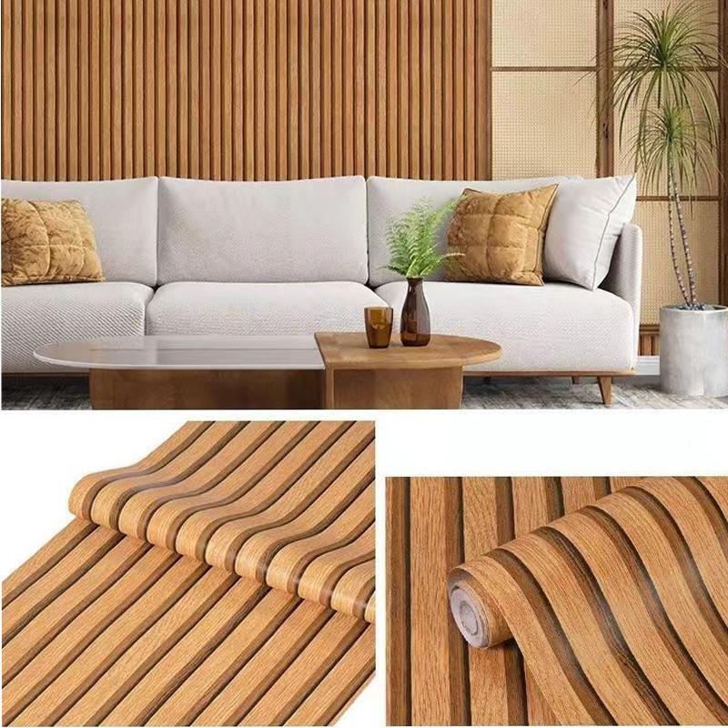Wood Stripe Background Wall Self-adhesive Wallpaper Desk Cabinet Furniture Renovation PVC Waterproof Sticker