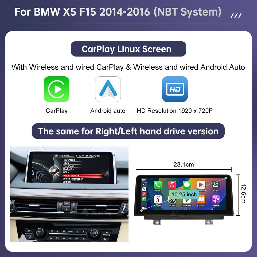 Road Top Linux Touch Screen For BMW X5 F15 F85 X6 F16 F86 2014-2016 Wireless Carplay Display Android Auto Car Multimedia Player