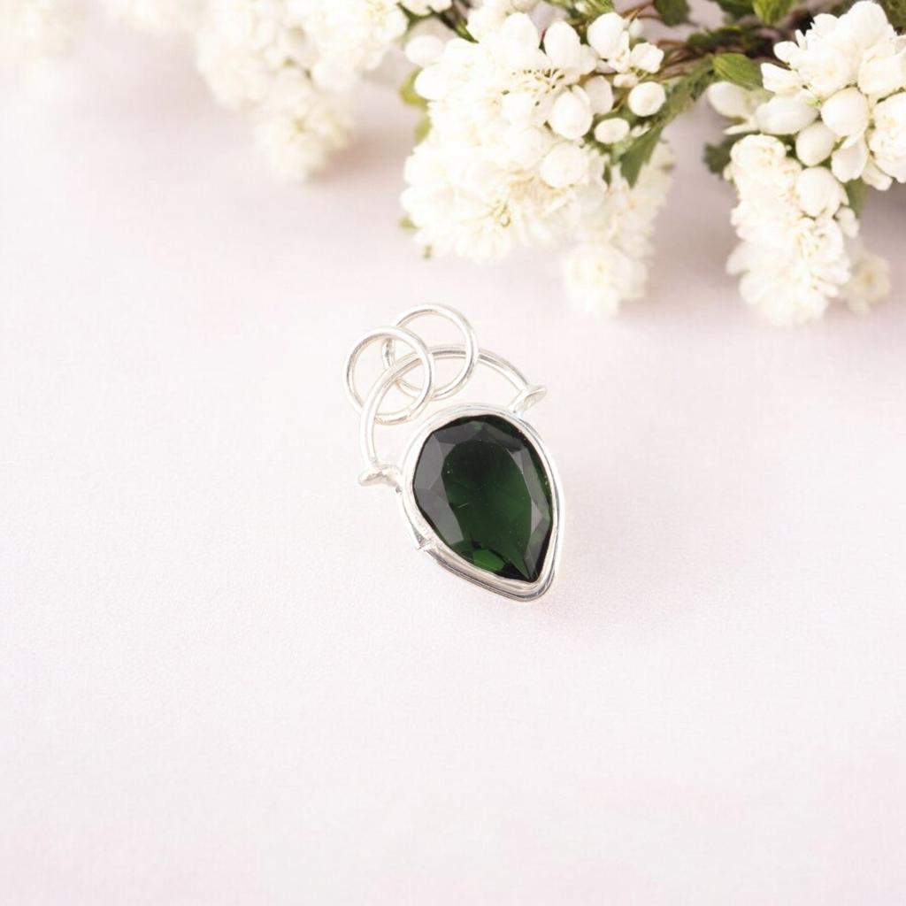 Green Tourmaline Gemstone 925 Sterling Silver Jewelry Handcrafted Pendant 1.01" PP-56-12