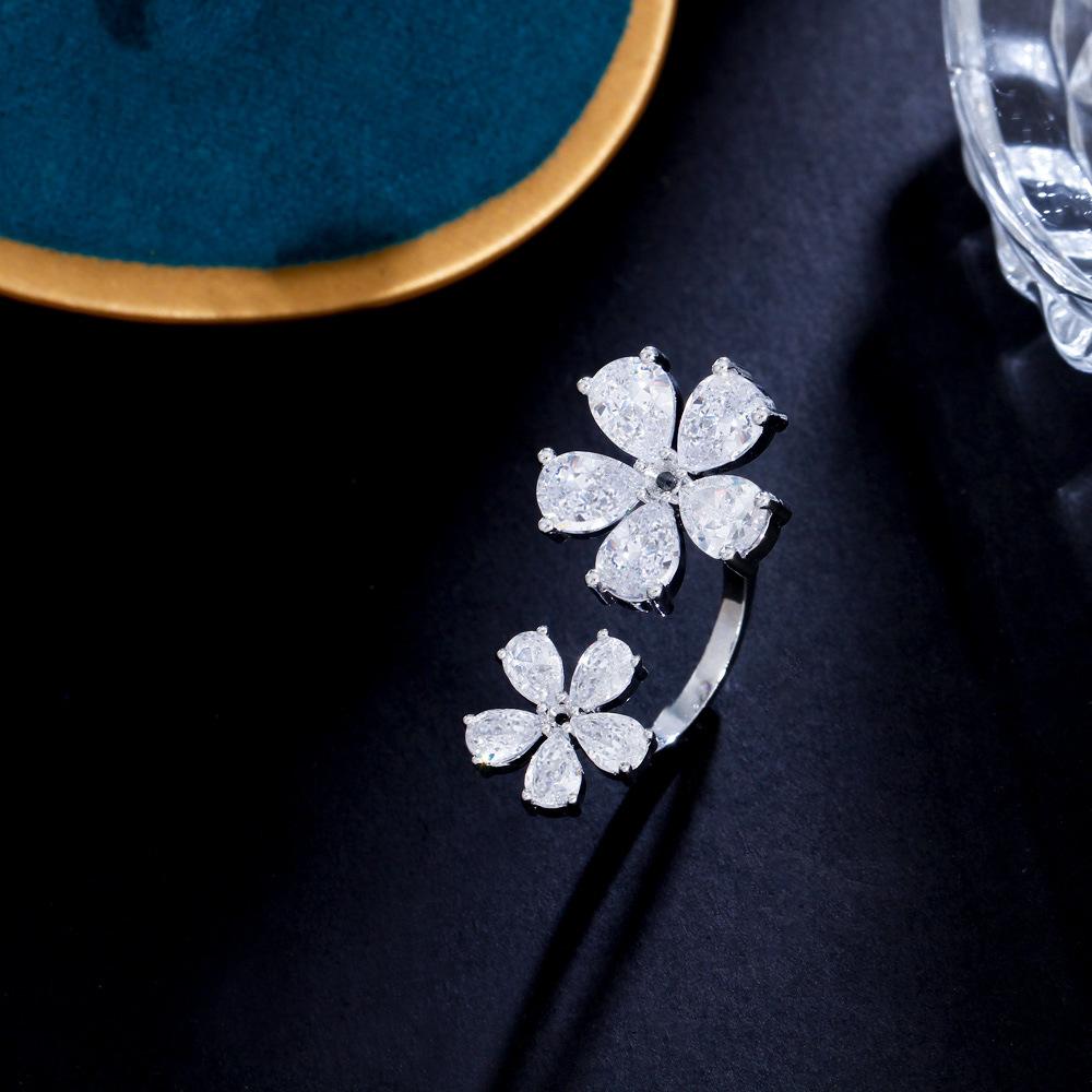 Открытое кольцо с полным бриллиантом, асимметричное кольцо с цветком и цирконом в стиле холодного ветра