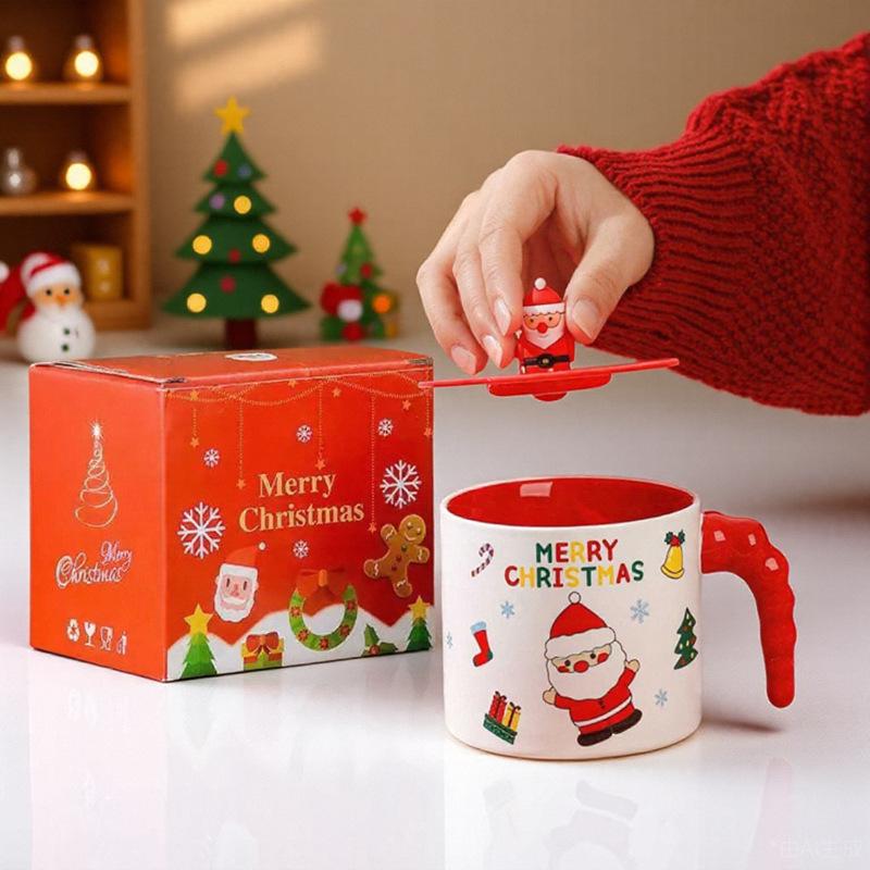 Creative Santa Claus Mug with Lid Cute Mug Cartoon Christmas Ceramic Mug Gift