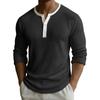 Мужской однотонный топ с рубчатой текстурой, на пуговицах, с круглым вырезом и длинными рукавами