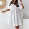 Women's Temperament and Fashion New Round Neck Short Sleeved Loose Pleated Solid Color Dress