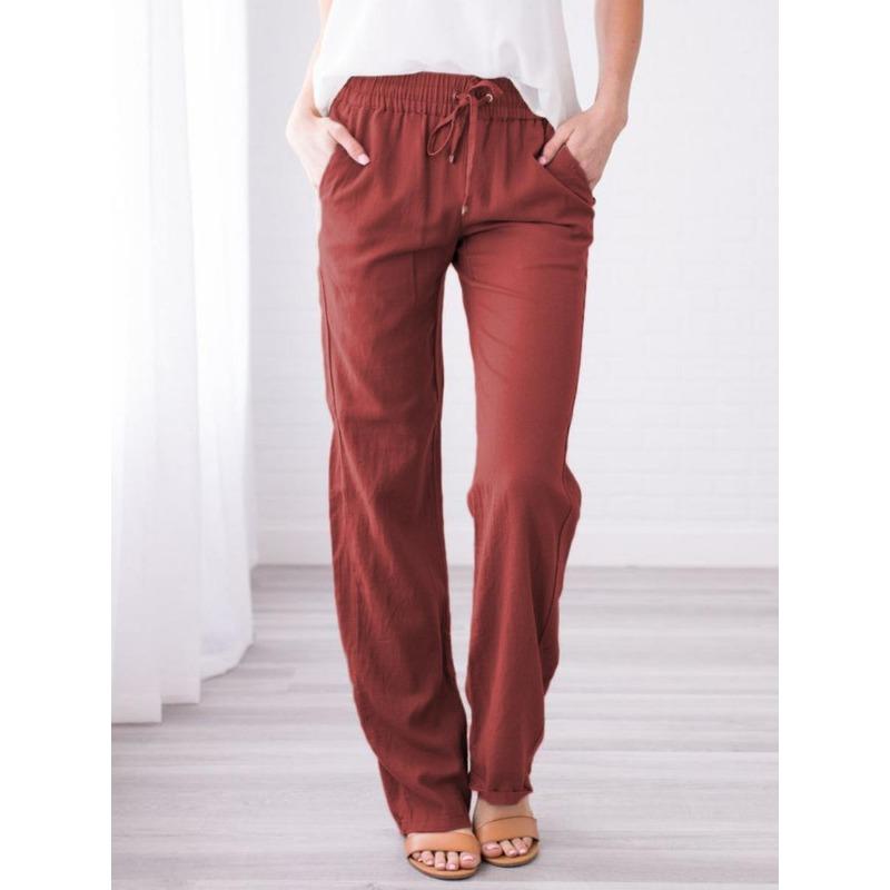 Summer Solid Color Cotton Linen Drawstring Loose Casual Pants