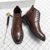 Men Block Heel Lace-Up And Side Zipper Design Brogue Combat Boots