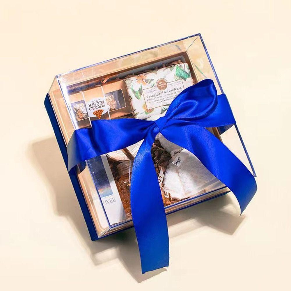 with Ribbon Acrylic Gift Box Square Bow Present Box Hand Gift Box  Birthday Party