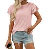Women's Spring Summer Solid Color Round Neck Sweet Short Sleeved T-shirt Hollowed Out Top Shirt