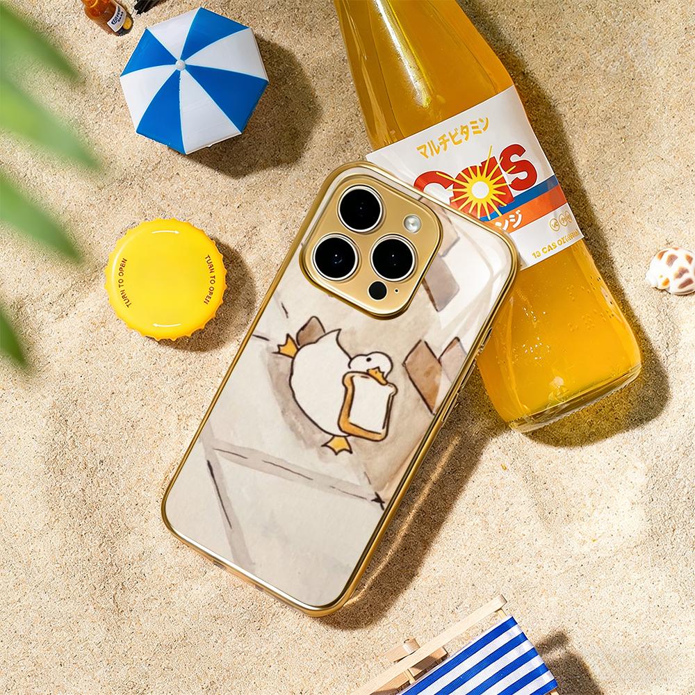 Cute cartoon duck girly pattern Phone Case For iphone 17 16 15 14 13 12 11Pro Plus Max Gold-plated glass Phone Case