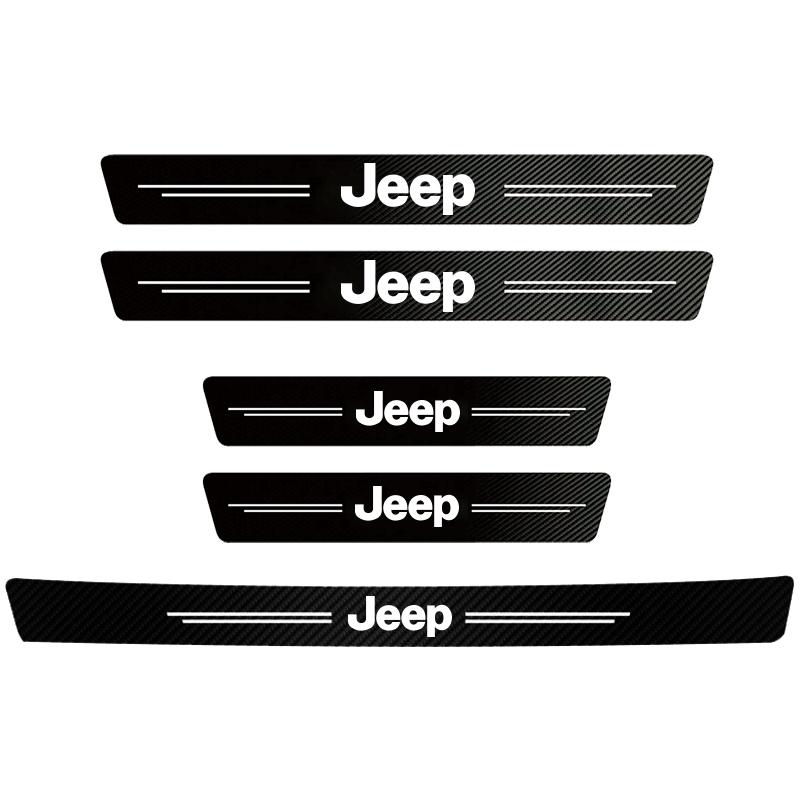 High-quality Carbon Fiber Car Door Sill Protector Sticker For Jeep Wrangler Grand Cherokee Compass Wagoneer Gladiator Avenger XJ ALW1