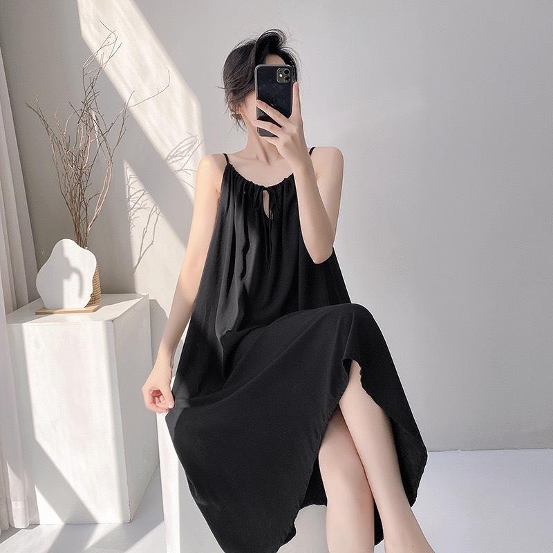 Suspender nightgown women's summer sexy long can wear cotton silk pajamas spring and autumn thin high-end loungewear