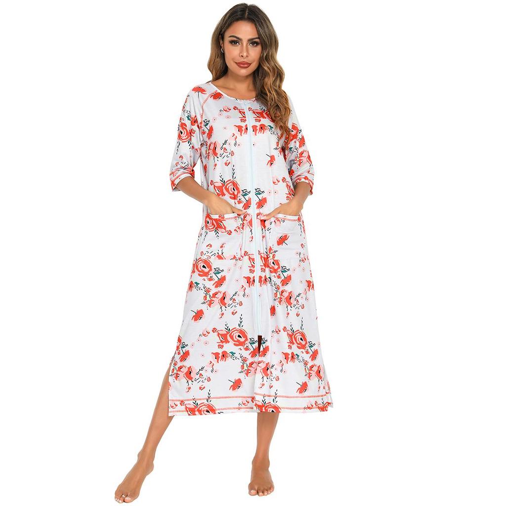 Bright Deer Женский халат для беременных на молнии с длинным рукавом 3/4, халат для родов в больнице, ночные рубашки для кормления, домашний халат, шезлонг, одежда для сна