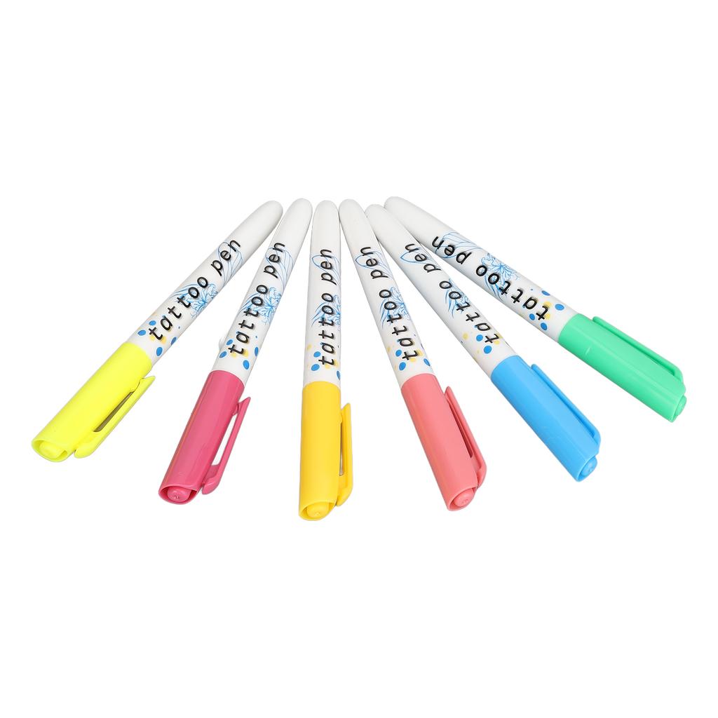 6 шт. 0,5 мл Маркер для татуировок на коже Неоновый зеленый Оранжевый Розово-красный Небесно-голубой Желтый Розовый Временная краска-маркер для боди-арта на лице и теле