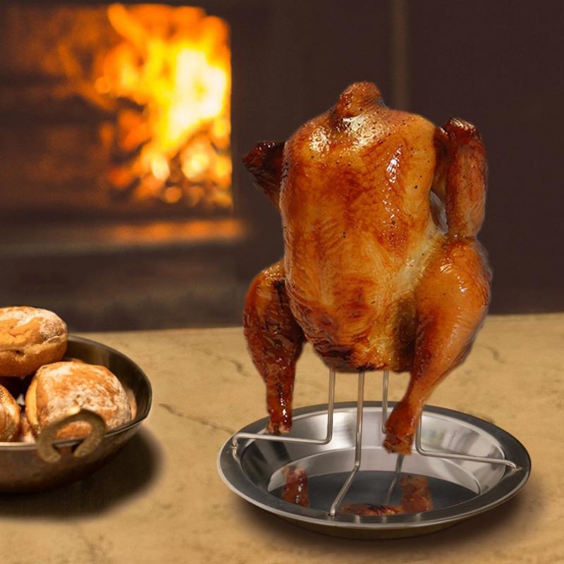 Подставка для жарки курицы для кемпинга на открытом воздухе, утолщенная из углеродистой стали, подставка для гриля для барбекю, антипригарная сковорода-держатель для жарки курицы