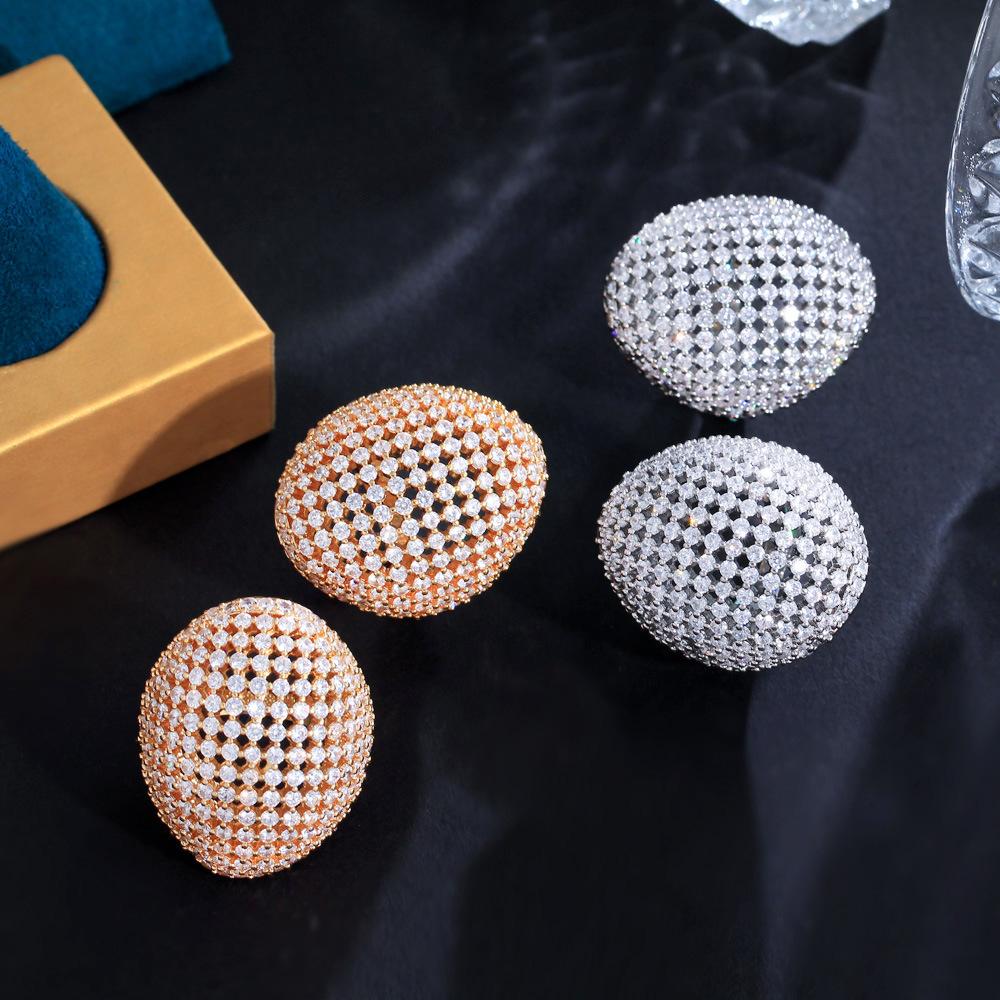 Light Luxury Luxury Gypsy Star Micro-Inlaid Zircon Geometric Hollow Large Ring Full Diamond Oval Ring Jewelry