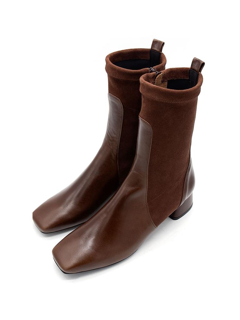 Nontheless Square Toe Sock Boots / Brown