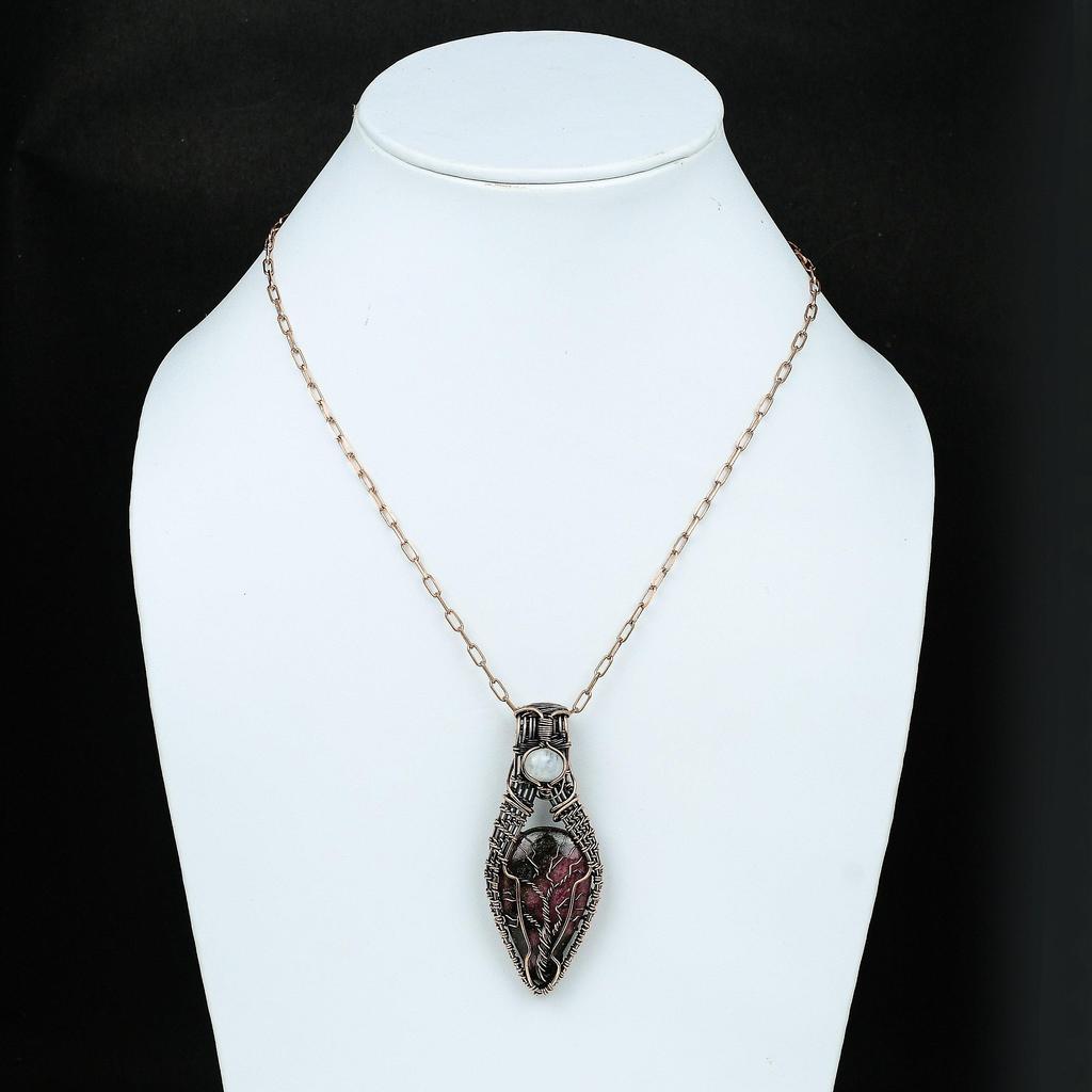 Дерево жизни родонит медный кулон драгоценный камень проволочная обертка кулон радуга лунный камень ювелирные изделия ручной работы кулон дизайнерские ювелирные изделия подарок для нее