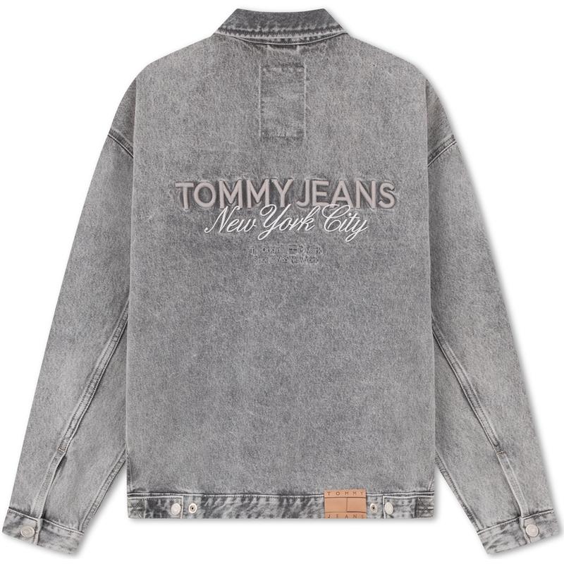 Tommy Hilfiger Хлопок Американский тренд Ретро Вышитая Рабочий стиль Шипованная Свободная Джинсовая куртка Мужские куртки Темно-серый DM0DM18261