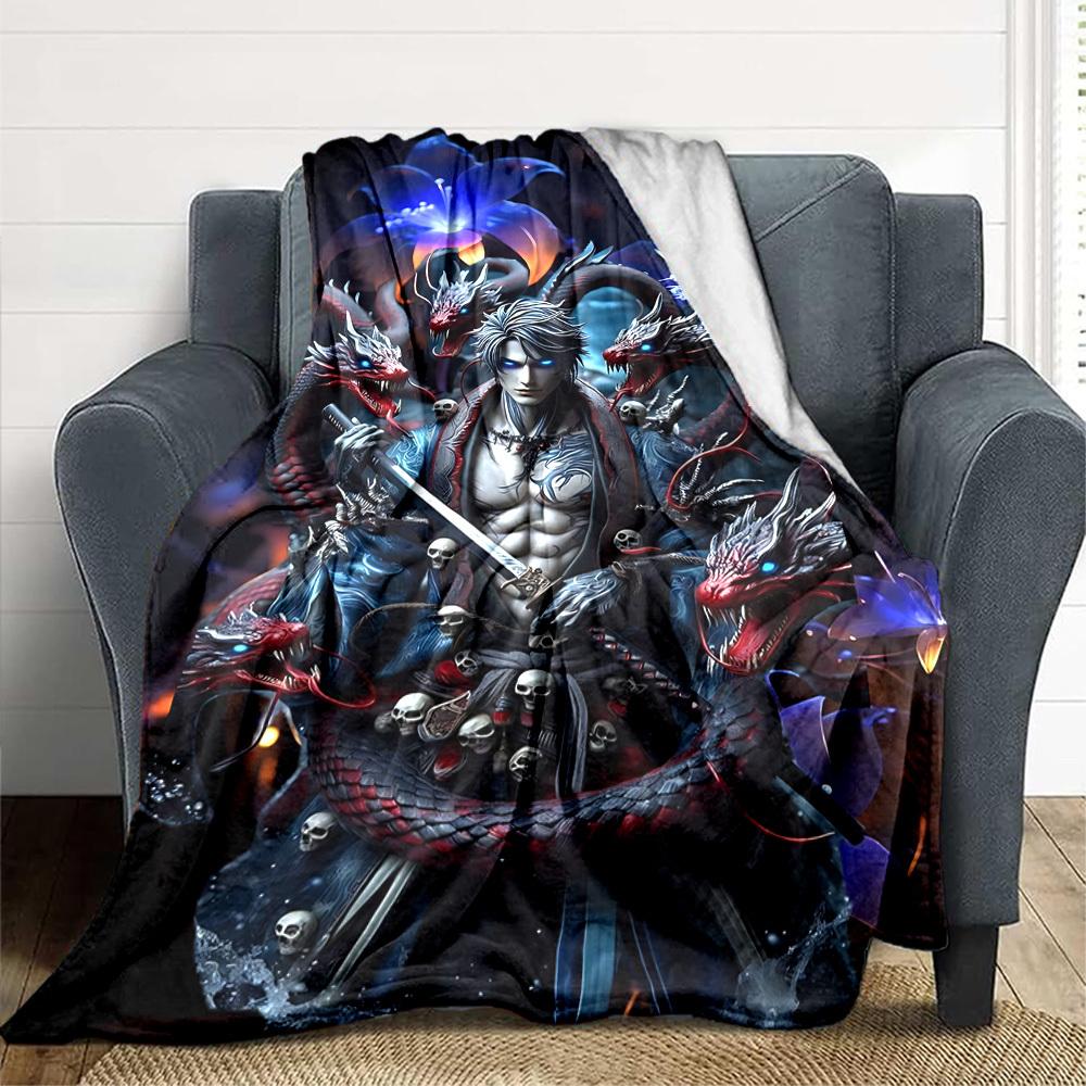 1pc Fantasy Warrior Statue Blanket Soft All Season Throw with Vibrant Design, Perfect for Home, Travel, and Gifts, Ideal for Naps and Camping