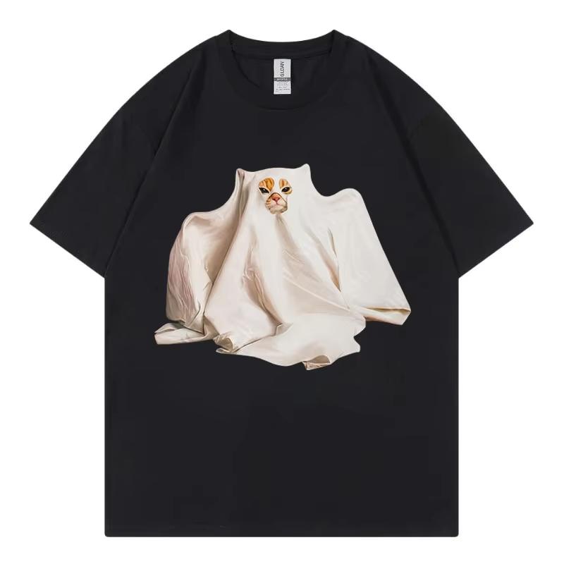 Funny Ghost Kitten Meme Graphic T Shirts Unisex Unisex Clothing Gothic Fashion Tshirts Summer Casual Cotton Short Sleeve Tshirt