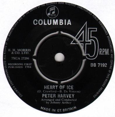7-дюймовая пластинка ПИТЕР ХАРВИ - Ледяное сердце DB7192 Columbia 1964 Великобритания Поп Б/У