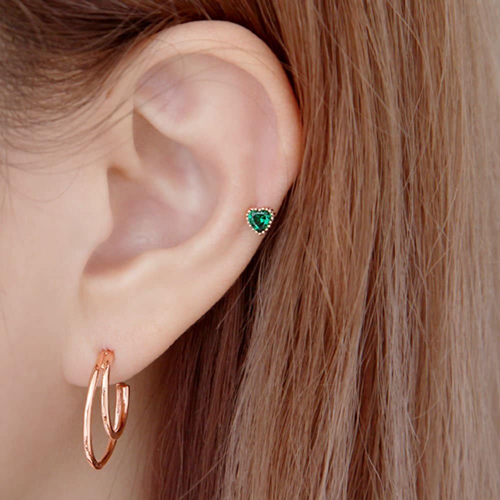 [1+1] 14K Gold Pin Birthstone Color Heart Piercing (Choose 1 of 12) (Sold Individually)