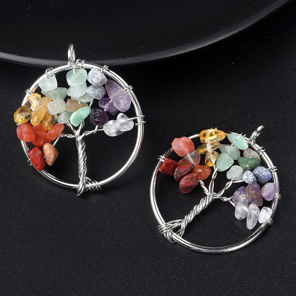 1 шт., кулон «Древо жизни», натуральный камень, обмотка, гравийный кулон для изготовления ювелирных изделий, ожерелье, аксессуар «сделай сам», размер 30x30 мм