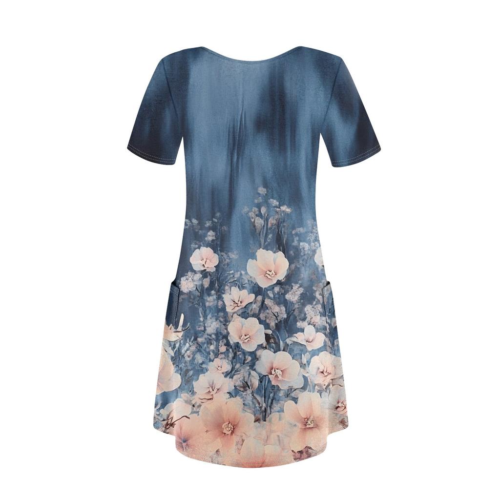 Женский повседневный сарафан с карманами, летнее пляжное платье в стиле бохо, цветочные блузки для женщин, футболки, платья с V-образным вырезом, свободные платья