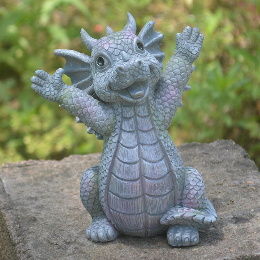 Garden Fun Resin Dragon Statue Art Sculptures Meditating Dragon Funny Wings Dinosaur for Outdoor Backyard Porch Decoration