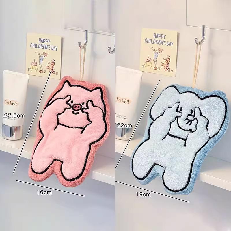 Милое мультяшное полотенце для рук из кораллового флиса - Вышитое, Супервпитывающее, Идеально для кухни, ванной комнаты или детей.