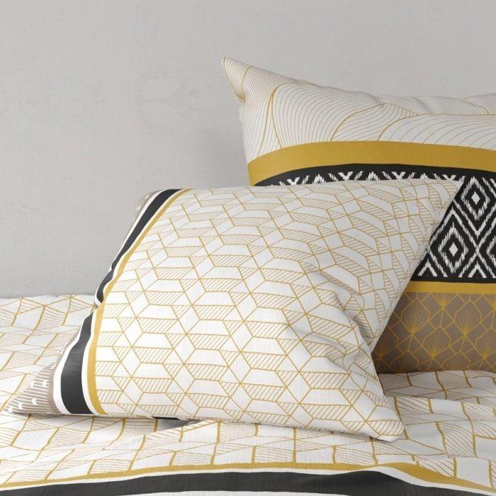 Housse De Couette + 2 Taies - CARIOCA - 240 X 260 Cm - Coton 100% - Motifs Ethniques - Jaune Safran