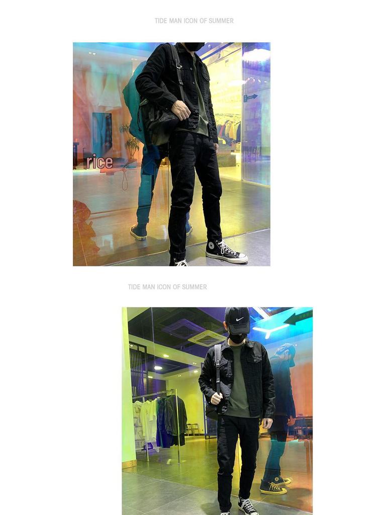 Мужская белая джинсовая куртка приталенного кроя - Повседневная рабочая одежда в корейском стиле