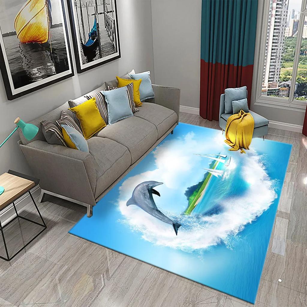 Мультяшный ковер с дельфином Милый коврик с морским животным для детской спальни Ковер Детский игровой коврик для ползания Коврик для ванной противоскользящий Домашний декор