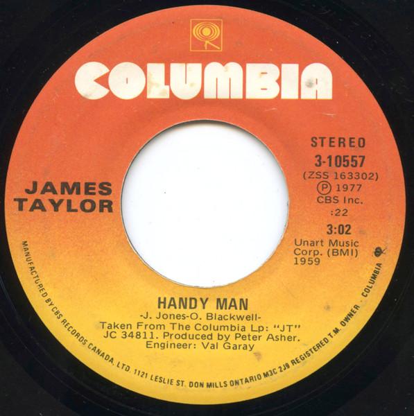 7-дюймовая пластинка JAMES TAYLOR Handy Man 310557 Columbia 1977 Канада Рок Б/у