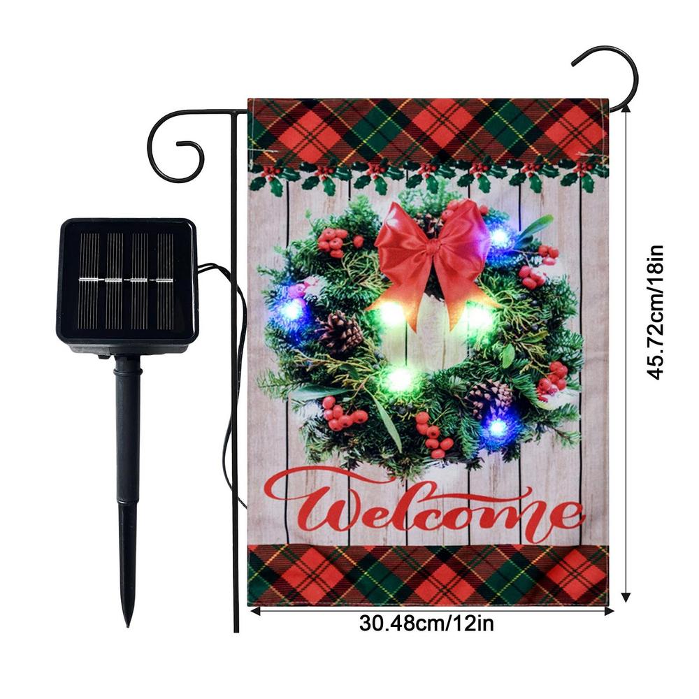 Solar LED Christmas Flag Garden Flags Vertical No Fade Decorative Solar Lighted Garden Flag For Christmas Winter