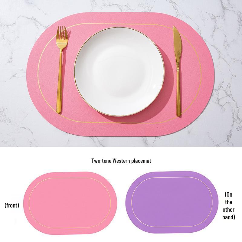 Nordic Two-Tone Oval Leather Placemat - Waterproof, Oil-Proof, Heat-Resistant.