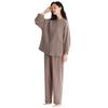 Akihee Double Gauze Long Front Solid Loose Fit Women's Pajamas, 100% Cotton, Sleeves, Opening, Spring, Summer, Autumn, Color, Loungewear,
