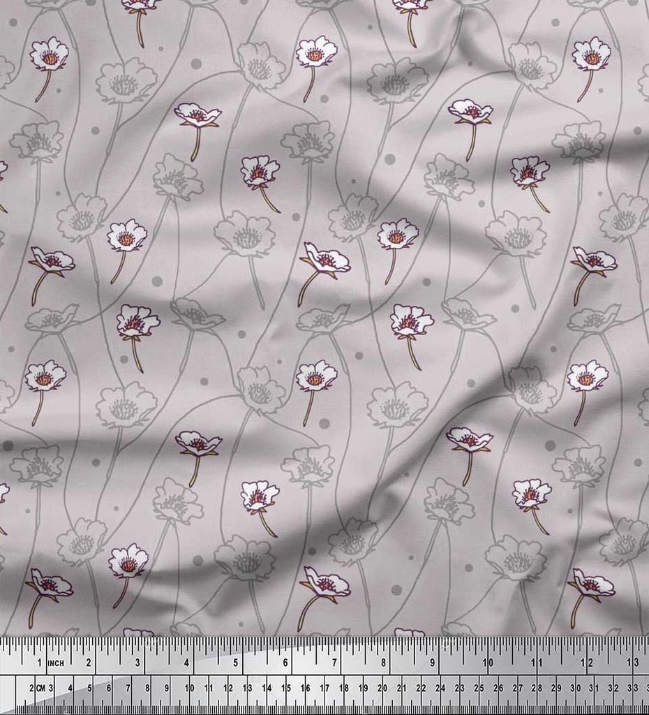 Soimoi Black Poly Crepe Fabric Dot|Leaves & Floral Artistic Decor Fabric Printed BTY 42 Inch