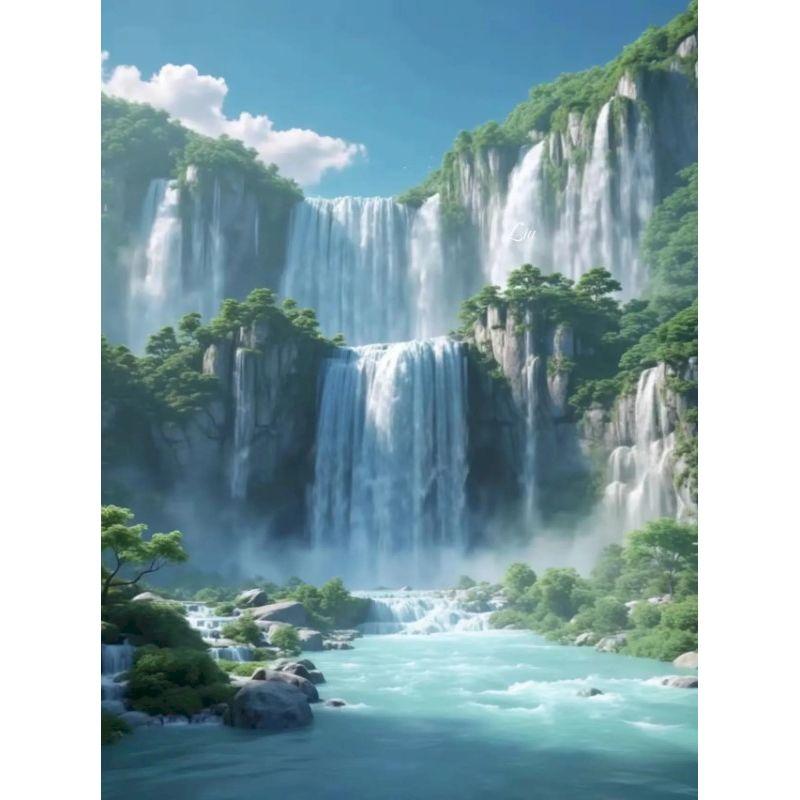 Алмазная картина Лесной водопад Пейзаж Вышивка крестом Мозаика Картина со стразами Вышивка Домашний декор