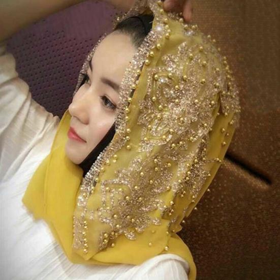 Fashion Women Bead Decor Islam Muslim Ramadan Hijab Wrap Shawl Scarf Accessory