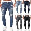 New Men's Trousers Fashion Denim Men's Trousers Broken Holes Trend Black Slim Denim Leggings Male