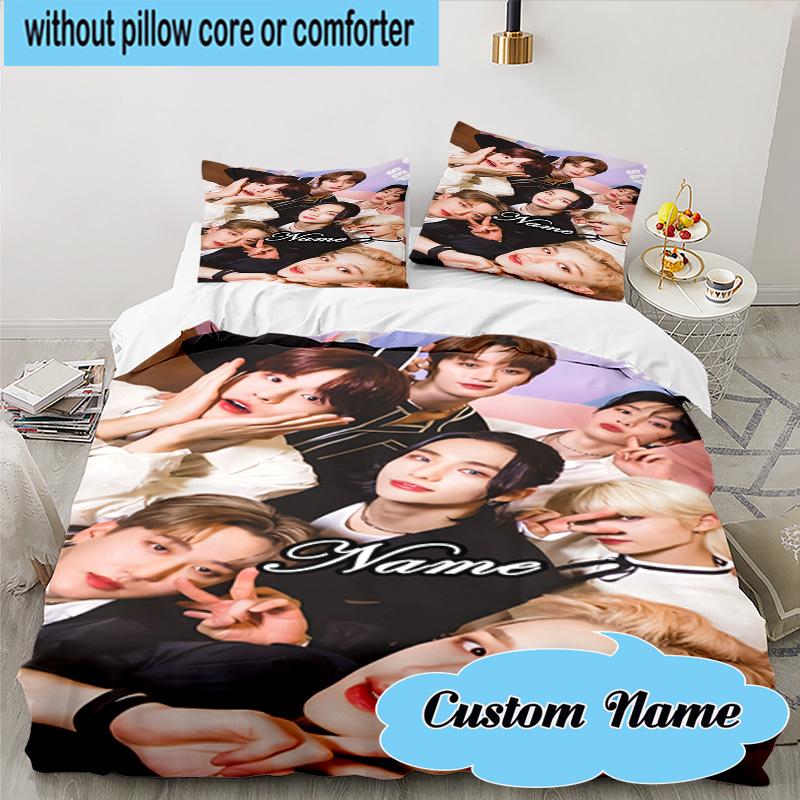 Custom Name 3PCS K-pop stray Style Collective Bedding Set, Including 1pc Duvet Cover And 2pcs Pillowcases, Suitable for dorms and bedrooms Gift