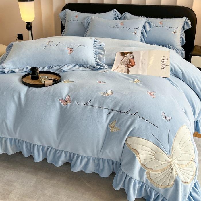 Комплект из четырех предметов из молочного флиса, утепленные простыни, пододеяльник, комплект из четырех предметов в стиле принцессы, постельное белье.