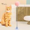 Spring-type Cat Teaser with Plush Ball Suction Cup Bottom Wand Toy Cat Stick with Bell Head Entertainments for Indoor Cats